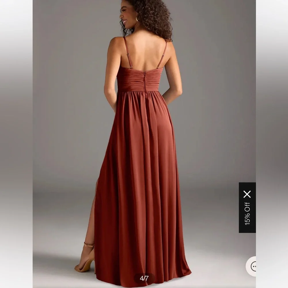 Azazie Alia terracotta stretch satin dress - Picture 2 of 5